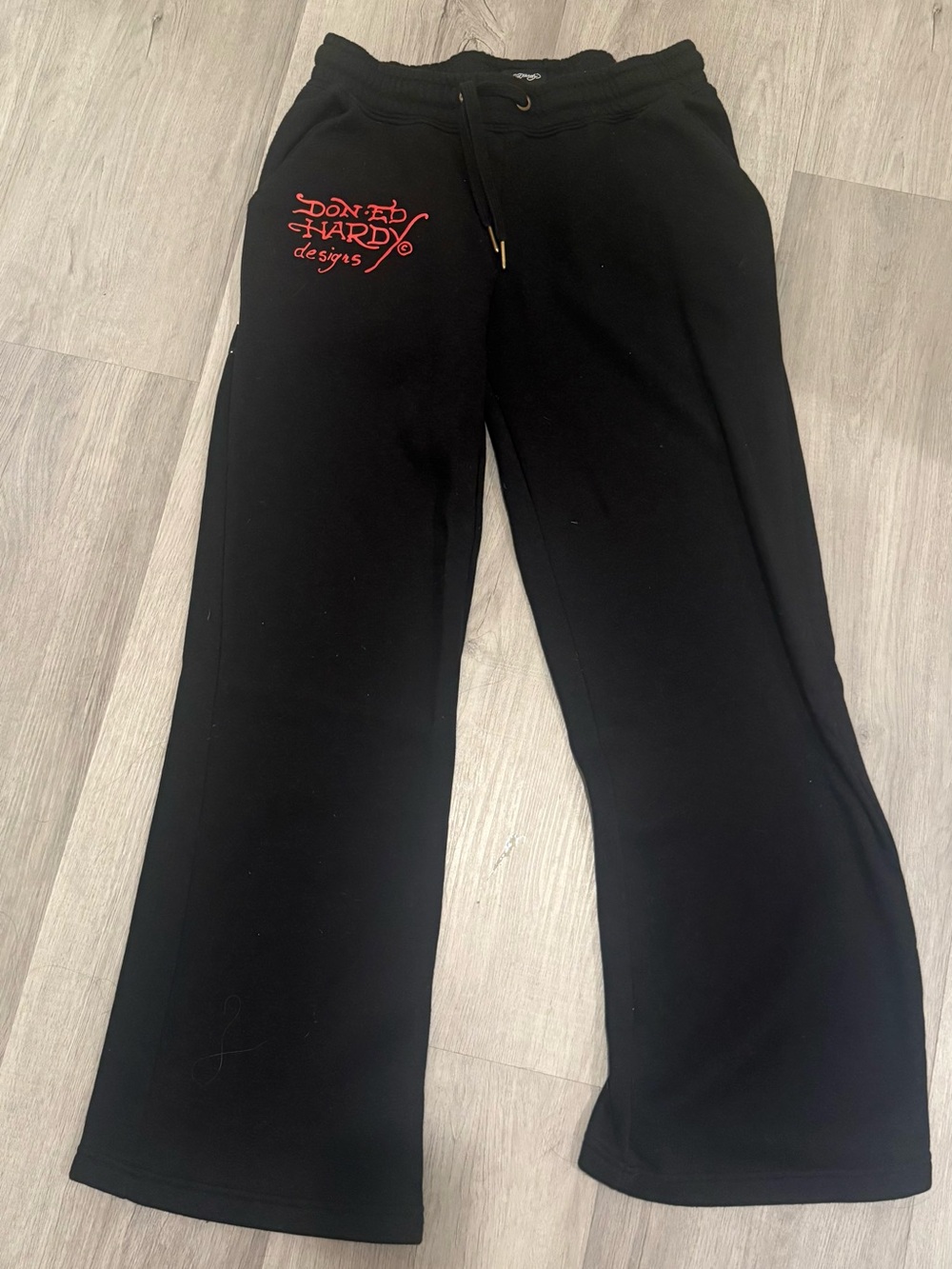 Ed Hardy womens Black Sweatpants with Red Logo